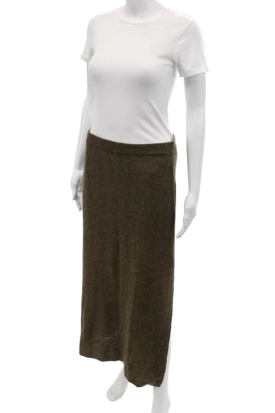 Zara Womens Knitted Elastic Waist Side Slit Maxi Skirt Green Size L
