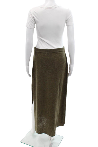 Zara Womens Knitted Elastic Waist Side Slit Maxi Skirt Green Size L