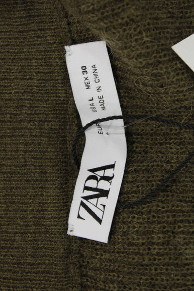 Zara Womens Knitted Elastic Waist Side Slit Maxi Skirt Green Size L