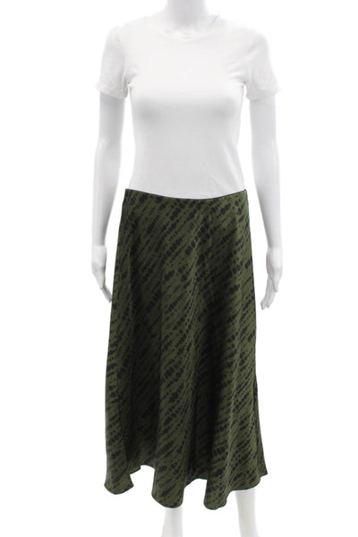 MNG Womens Elastic Waist Spotted Print A-Line Maxi Skirt Green Size L