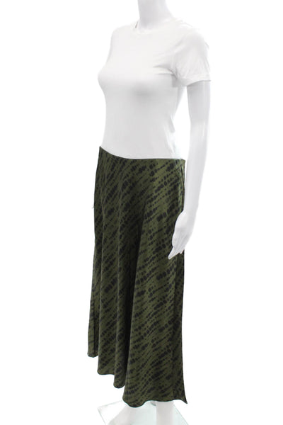 MNG Womens Elastic Waist Spotted Print A-Line Maxi Skirt Green Size L