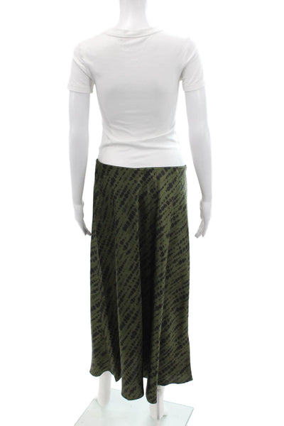 MNG Womens Elastic Waist Spotted Print A-Line Maxi Skirt Green Size L