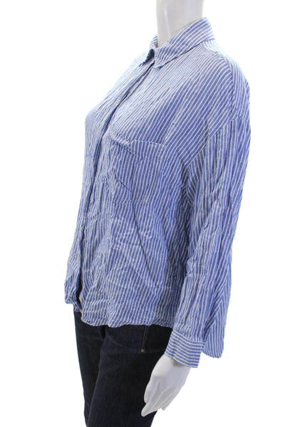 Zara Womens Striped Collar Long Sleeve Button Down Shirt Blue Size S