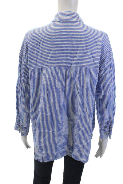 Zara Womens Striped Collar Long Sleeve Button Down Shirt Blue Size S