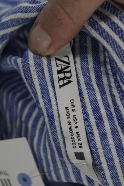 Zara Womens Striped Collar Long Sleeve Button Down Shirt Blue Size S