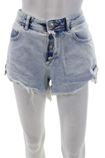 Zara Womens Light Wash Fly Button High Waisted Denim Shorts Blue Size 8