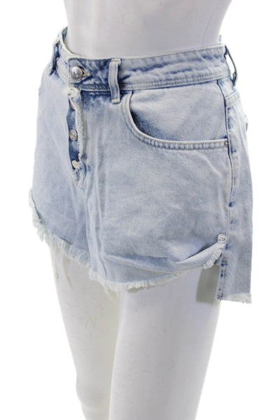 Zara Womens Light Wash Fly Button High Waisted Denim Shorts Blue Size 8