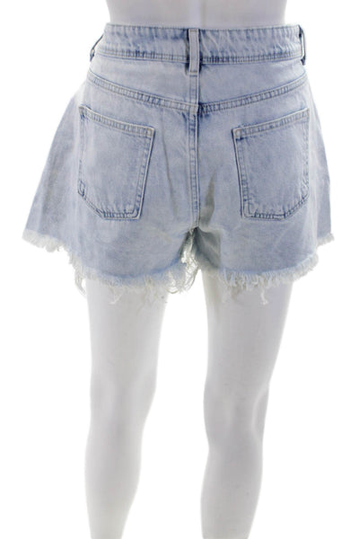 Zara Womens Light Wash Fly Button High Waisted Denim Shorts Blue Size 8