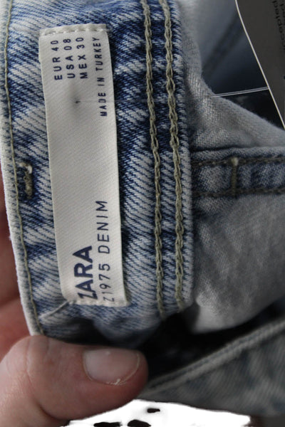 Zara Womens Light Wash Fly Button High Waisted Denim Shorts Blue Size 8
