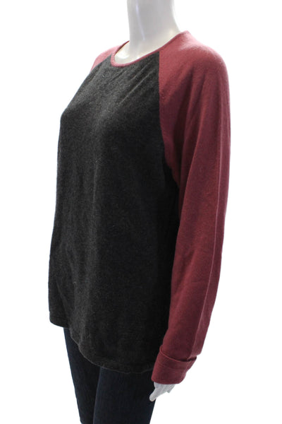 Qi Cashmere Womens Cashmere Color Block Long Sleeve Sweater Top Red Gray Size L