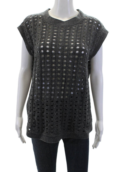 Robert Rodriguez Womens Wool Open Knit Crew Neck Sleeveless Top Gray Size XS