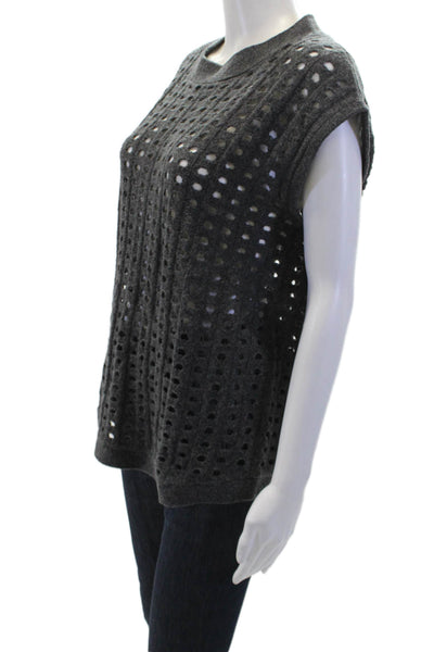 Robert Rodriguez Womens Wool Open Knit Crew Neck Sleeveless Top Gray Size XS