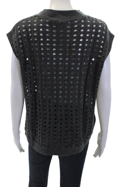Robert Rodriguez Womens Wool Open Knit Crew Neck Sleeveless Top Gray Size XS