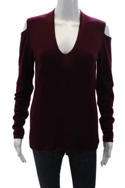 Sofia Cashmere Womens Cashmere Cold Shoulder Long Sleeve Sweater Top Red Size M