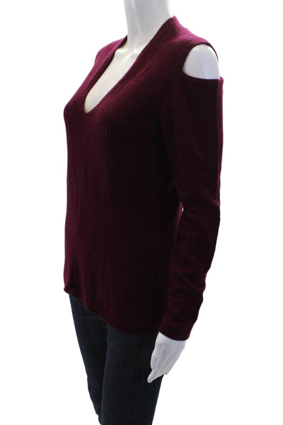 Sofia Cashmere Womens Cashmere Cold Shoulder Long Sleeve Sweater Top Red Size M