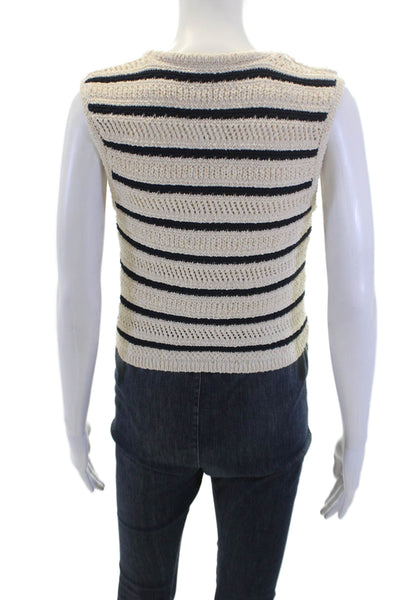Zara Womens Button Front Open Knit Striped Sweater Vest White Black Size Small