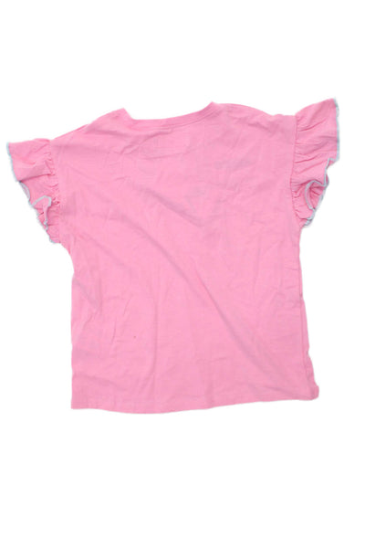 Zara Girls Short Ruffled Sleeve Crew Neck Tee Shirt Pink Cotton Size 6