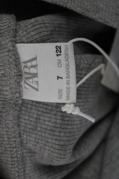 Zara Girls Elastic Waistband Ribbed Knit Ankle Leggings Gray Cotton Size 7