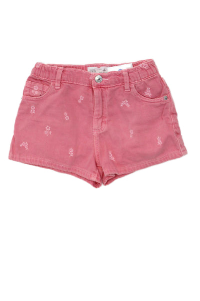 Zara Girls Zipper Fly Floral Embroidered Denim Shorts Pink Size 6