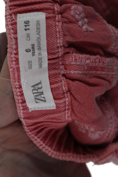 Zara Girls Zipper Fly Floral Embroidered Denim Shorts Pink Size 6