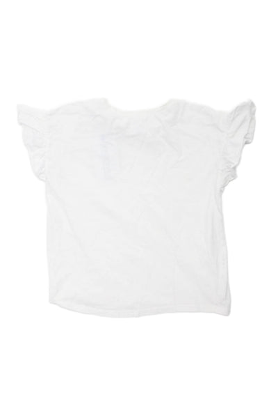 Zara Girls Ruffled Short Sleeve Crew Neck Tee Shirt White Cotton Size 5-6