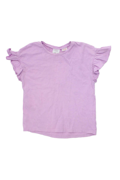 Zara Girls Ruched Short Sleeve Crew Neck Tee Shirt Purple Cotton Size 5-6