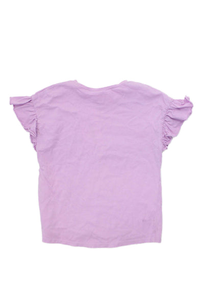 Zara Girls Ruched Short Sleeve Crew Neck Tee Shirt Purple Cotton Size 5-6