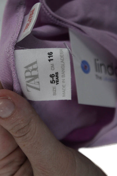 Zara Girls Ruched Short Sleeve Crew Neck Tee Shirt Purple Cotton Size 5-6