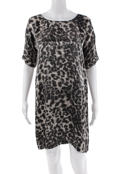 Club Monaco Womens Silk Animal Print Short Sleeves Dress Grey Size 2