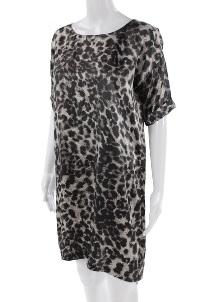 Club Monaco Womens Silk Animal Print Short Sleeves Dress Grey Size 2