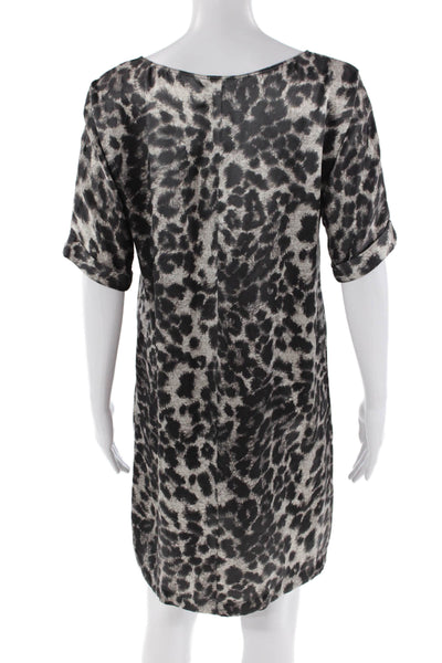 Club Monaco Womens Silk Animal Print Short Sleeves Dress Grey Size 2