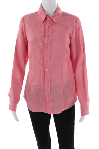 Shirt Womens Linen Long Sleeves Button Down Shirt Pink Size Extra Small