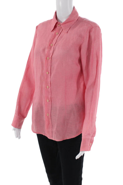 Shirt Womens Linen Long Sleeves Button Down Shirt Pink Size Extra Small