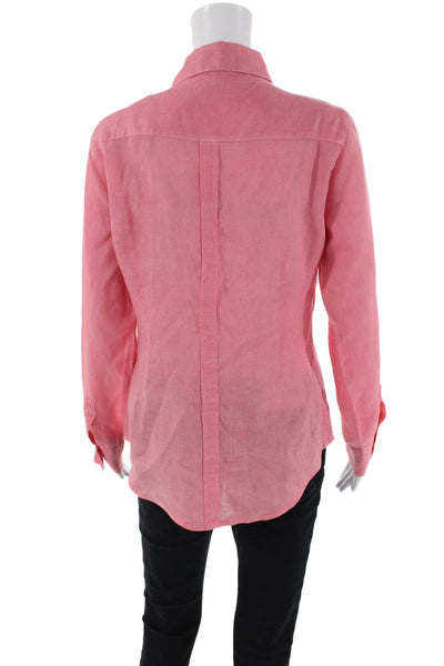 Shirt Womens Linen Long Sleeves Button Down Shirt Pink Size Extra Small