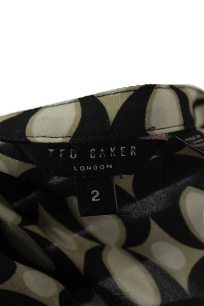 Ted Baker London Womens Silk Printed Ruffled Blouse Beige Black Size 2