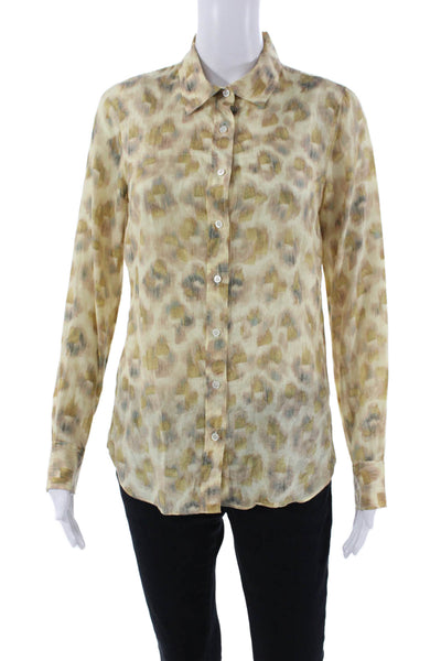 J Crew Womens Ikat Print Perfect Button Down Shirt Beige Cotton Size 2