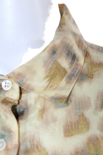 J Crew Womens Ikat Print Perfect Button Down Shirt Beige Cotton Size 2