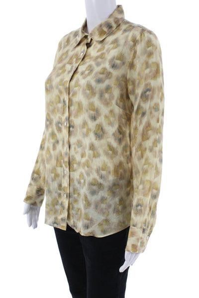J Crew Womens Ikat Print Perfect Button Down Shirt Beige Cotton Size 2