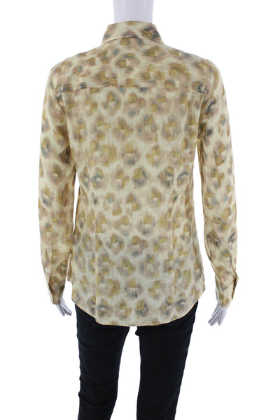 J Crew Womens Ikat Print Perfect Button Down Shirt Beige Cotton Size 2