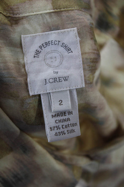 J Crew Womens Ikat Print Perfect Button Down Shirt Beige Cotton Size 2