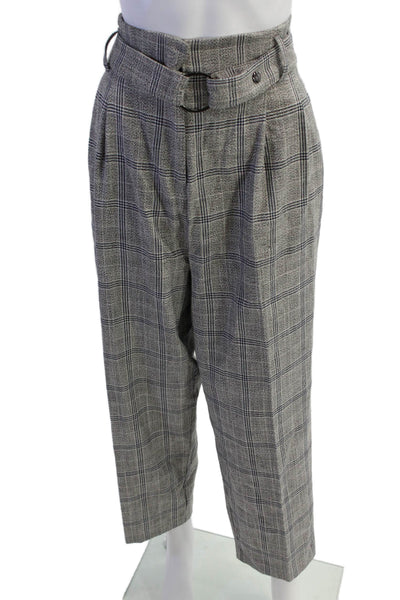 Topshop Womens Cotton Blend Plaid High-Rise Tapered Pants Gray Size 12