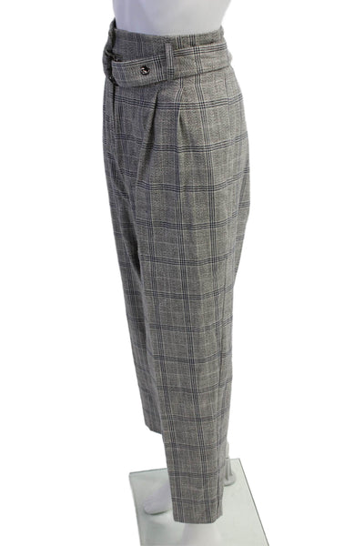 Topshop Womens Cotton Blend Plaid High-Rise Tapered Pants Gray Size 12