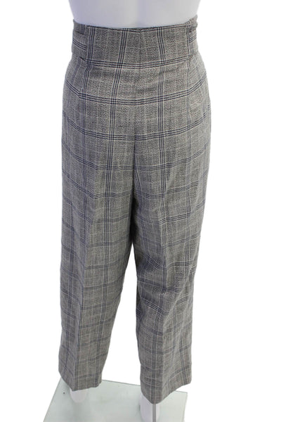 Topshop Womens Cotton Blend Plaid High-Rise Tapered Pants Gray Size 12