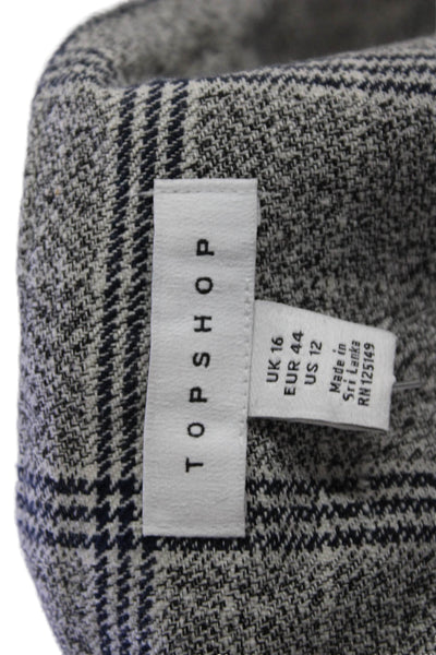 Topshop Womens Cotton Blend Plaid High-Rise Tapered Pants Gray Size 12