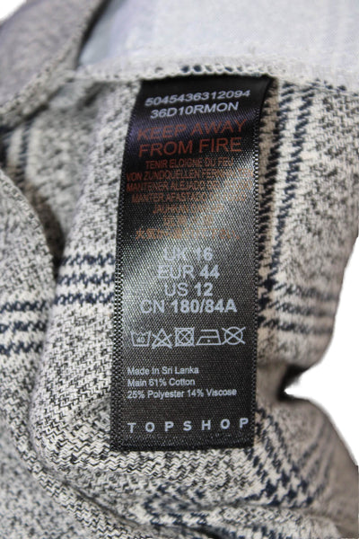 Topshop Womens Cotton Blend Plaid High-Rise Tapered Pants Gray Size 12