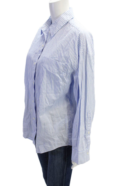 Zara Womens Cotton Striped Button Up Blouse Top Blue Size S