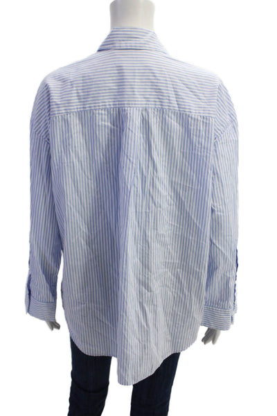 Zara Womens Cotton Striped Button Up Blouse Top Blue Size S