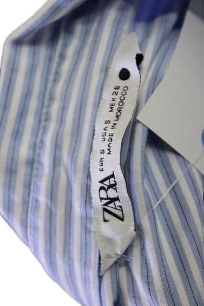 Zara Womens Cotton Striped Button Up Blouse Top Blue Size S