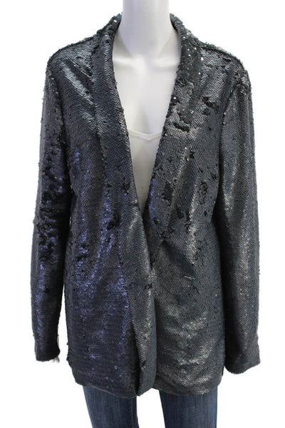 Cupcakes And Cashmere Womens Sequin Open Front Blazer Jacket Blue Size L