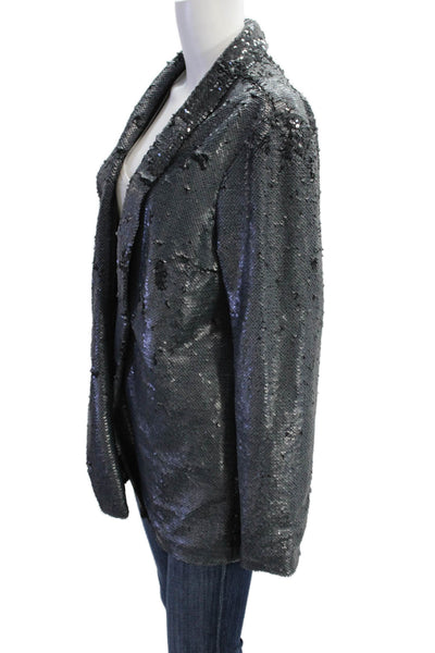 Cupcakes And Cashmere Womens Sequin Open Front Blazer Jacket Blue Size L